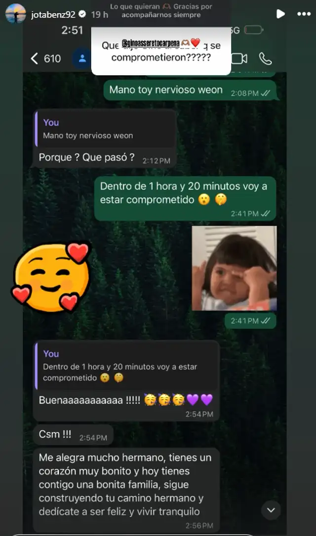 Conversación entre Jota Benz y Gino Aseretto. Foto: Instagram.   