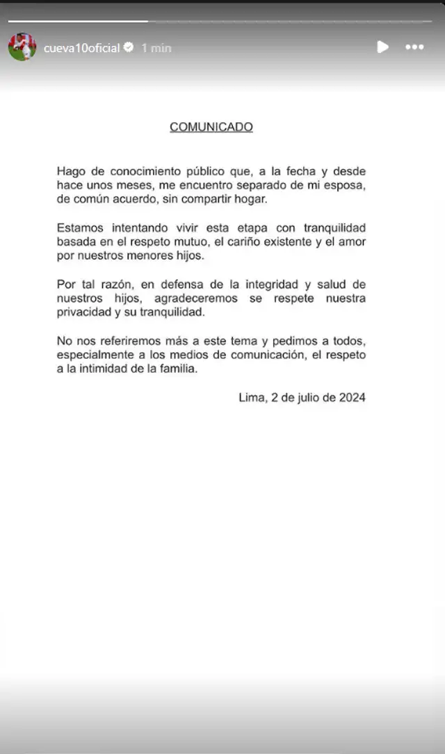 Comunicado de Christian Cueva: Foto: Instagram/cueva10oficial   