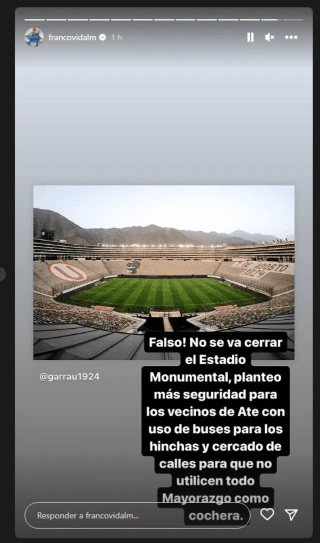 Storie de Vidal Morales. Foto: Instagram   