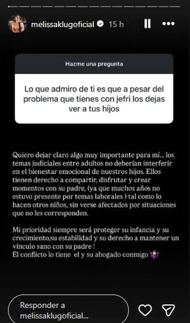 Melissa Klug habla de la relación de sus dos hijos con Jefferson Farfán.