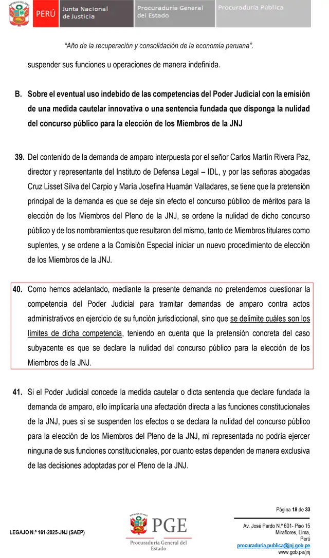 Demanda competencial presentada contra el Poder Judicial por el pedido de IDL para suspender la elección de los miembros de la JNJ Demanda competencial presentada contra el Poder Judicial por el pedido de IDL para suspender la elección de los miembros de la JNJ