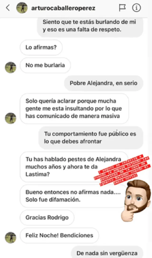 Arturo Caballero reclama a Rodrigo González por asegurar que le fue infiel a Alejandra Baigorria. (Foto: captura)