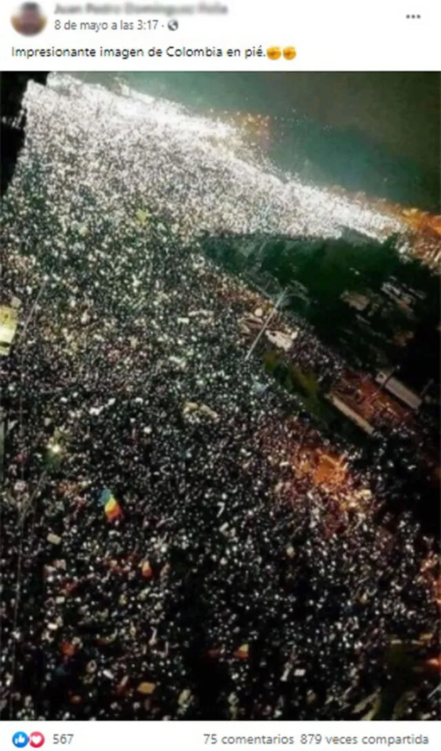 Viral dice que foto de una marcha masiva fue capturada en Colombia. Foto: captura en Facebook.