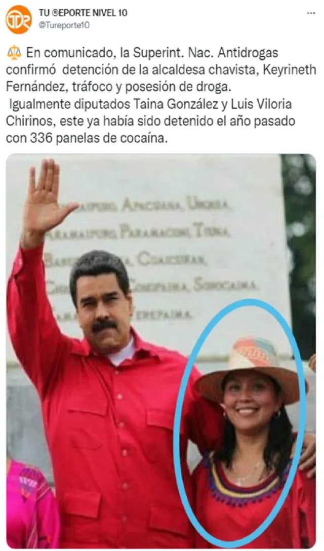 Detenida la alcaldesa chavista en un operativo contra el narcotráfico en Venezuela. Foto: captura de Twitter / @Tureporte10
