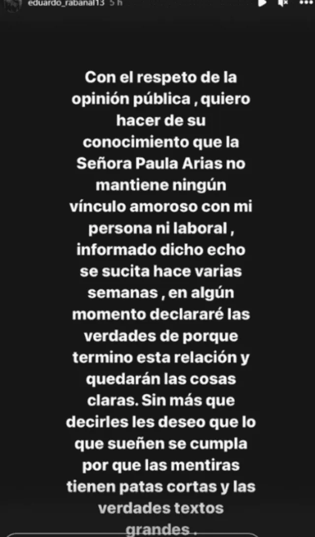  Eduardo Rabanal y Paula Arias tenían planes de matrimonio este 2023. Foto: Instagram/Eduardo Rabanal 