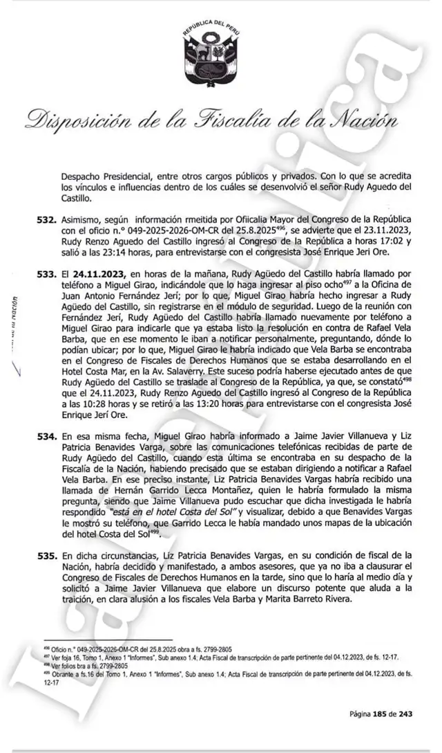  Disposición fiscal donde se menciona a José Jerí en el caso de Patricia Benavides | Foto: LR.    