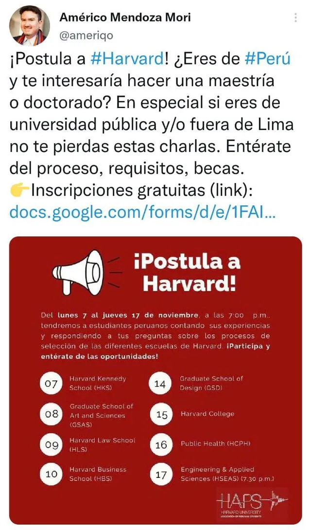 Profesor informa a estudiantes sobre sesiones para postular a Harvard