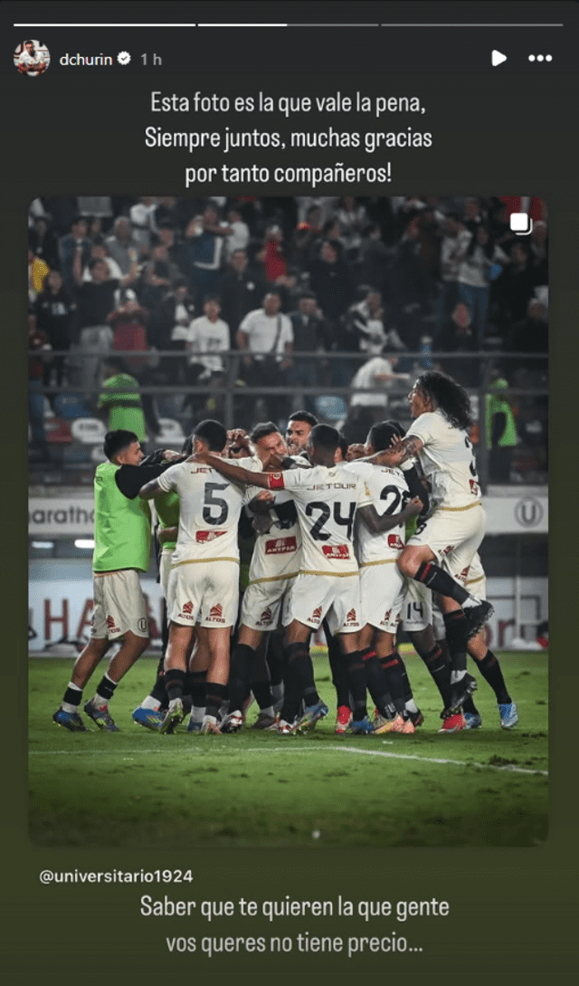 Churín agradeció a sus compañeros de la 'U'. Foto: captura de pantalla de Instagram Churín agradeció a sus compañeros de la 'U'. Foto: captura de pantalla de Instagram