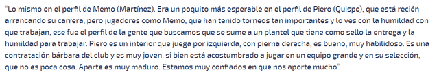 Gustavo Lema habló sobre Piero Quispe. Foto: web de Pumas.    