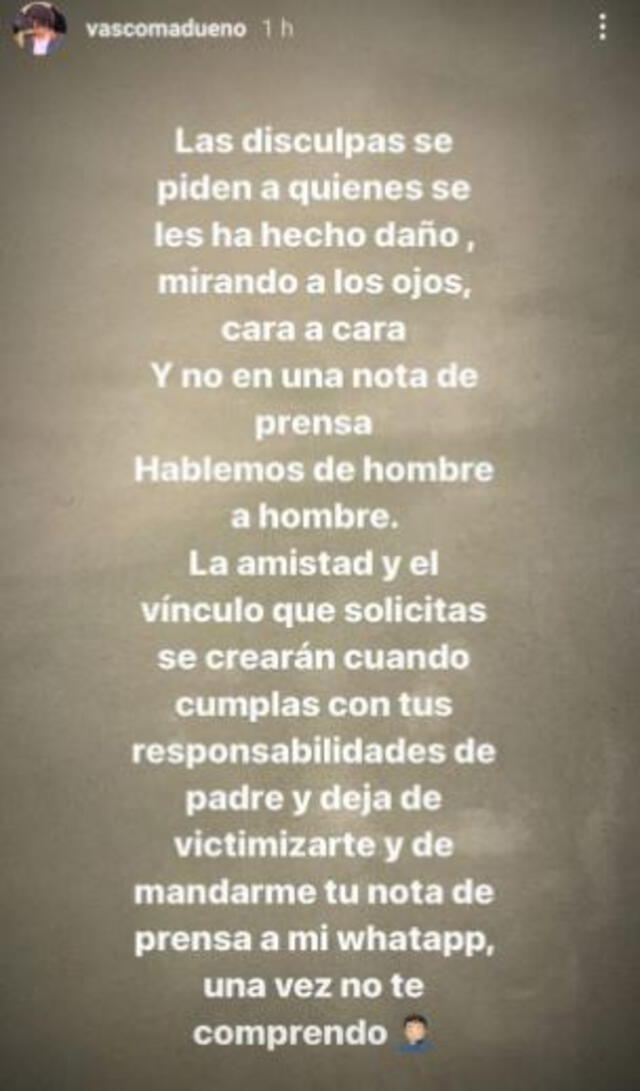 Publicación de Vasco Madueño  Foto: Instagram