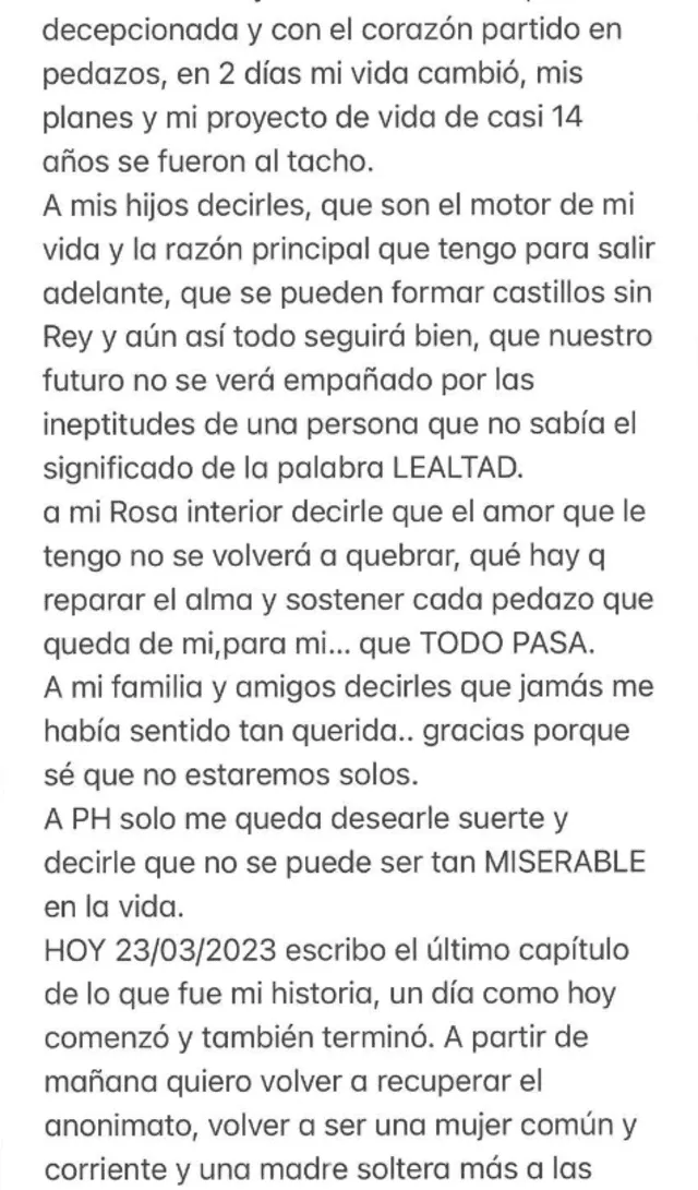  Rosa Fuentes y su fuerte mensaje a Paolo Hurtado tras ampay: "Solo me queda desearle suerte". Foto: Captura de Instagram   