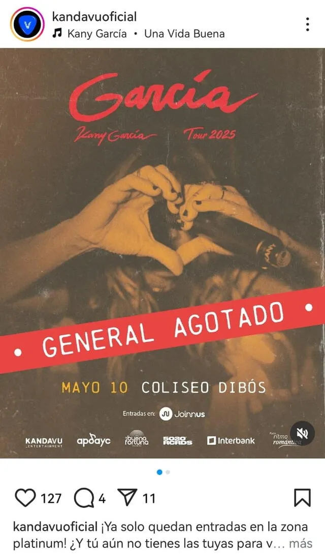  Concierto de Kany García agotó entrada generales. Foto: Instagram Kandavu 