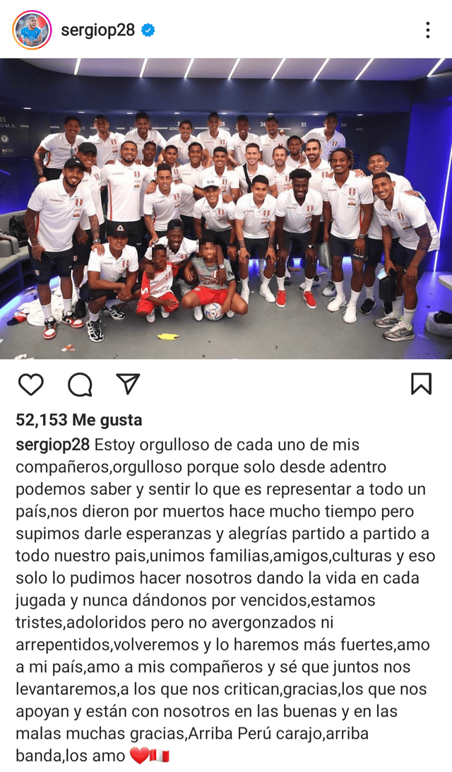 Así fue el mensaje de Sergio Peña en sus redes sociales. Foto: Sergiop28/Instagram