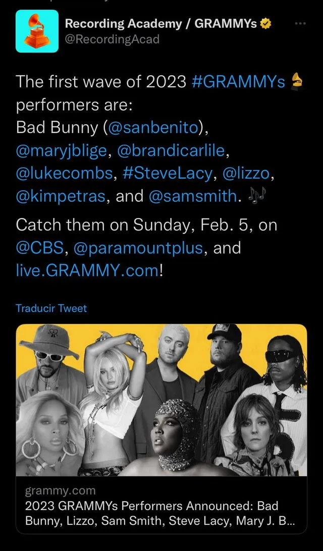 Foto: Twitter 2023 Grammys.   