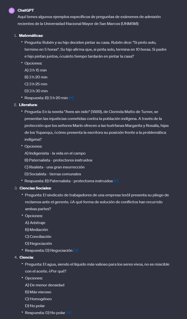 Preguntas más difíciles del examen de admisión UNMSM, según ChatGPT. Foto: captura de pantalla   
