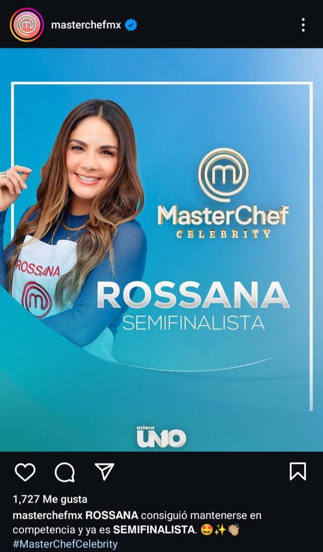 Las redes sociales ya coronan a Rossana Nájera como la ganadora de MasterChef Celebrity 2024. Foto: Instagram/@masterchefmx    