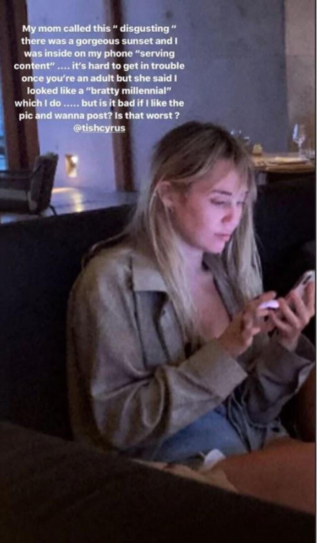 Publicación de Miley Cyrus en su historia de Instagram