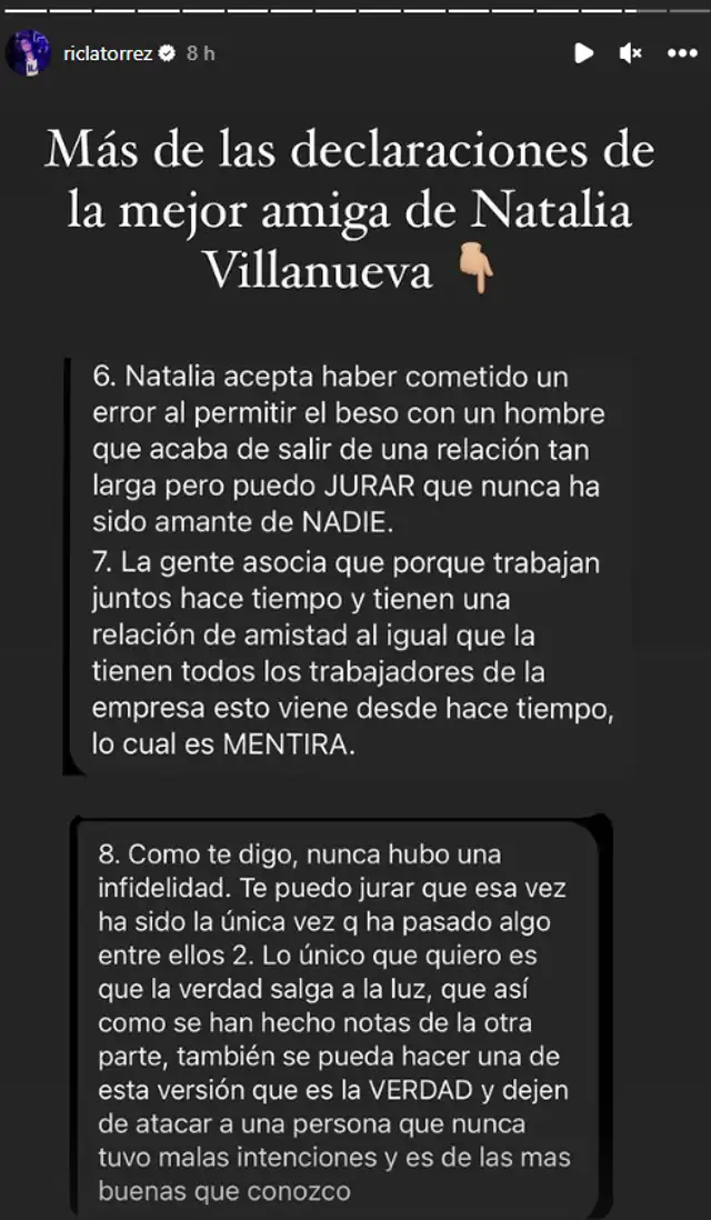 Supuestas declaraciones de mejor amiga de Natalia Villanueva. Foto: captura de Instagram Supuestas declaraciones de mejor amiga de Natalia Villanueva. Foto: captura de Instagram