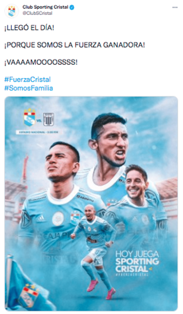 Mensaje de Sporting Cristal en redes sociales. Foto: captura Twitter Sporting Cristal