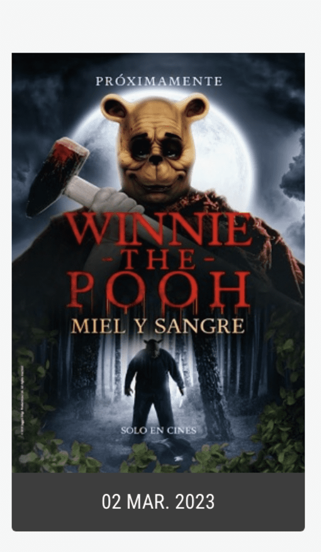 "Winnie the Pooh: miel y sangre" se estrenará en cines el 2 de marzo. Foto: captura de Cinemark   