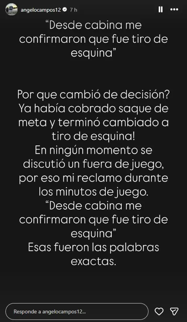 Mensaje de Ángelo Campos. Foto: captura de Instagram Mensaje de Ángelo Campos. Foto: captura de Instagram