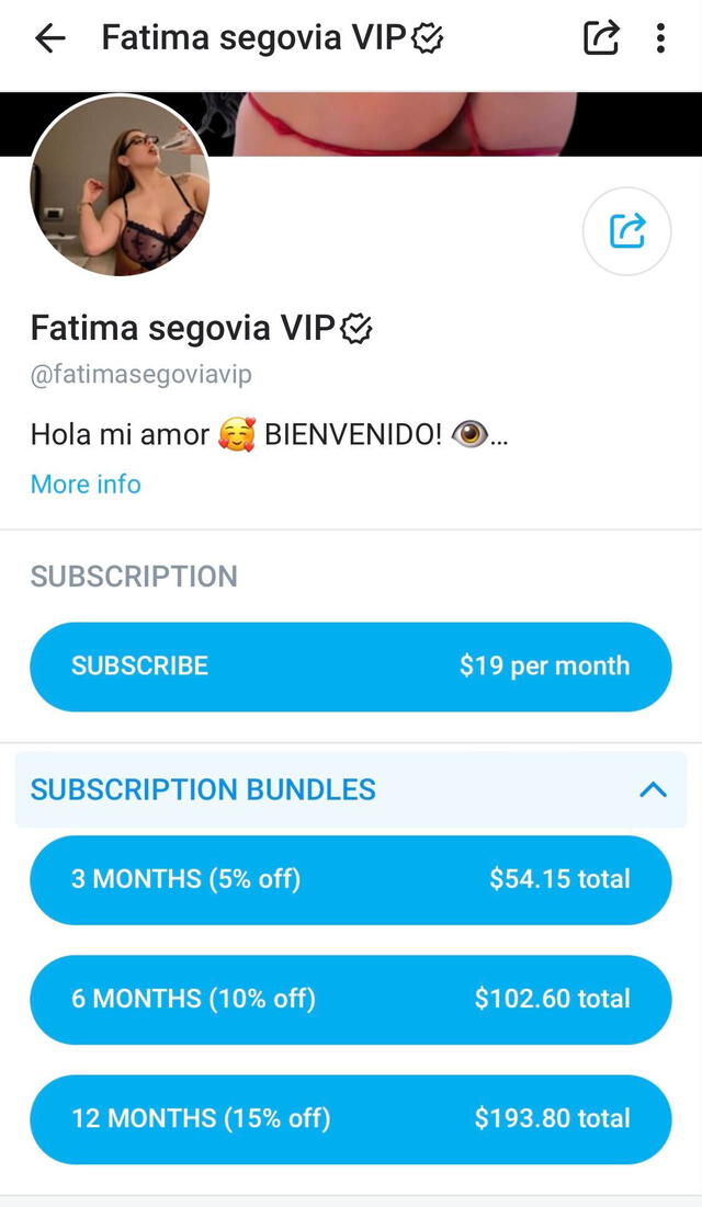 La cuenta de OnlyFans de Fátima Segovia y precios