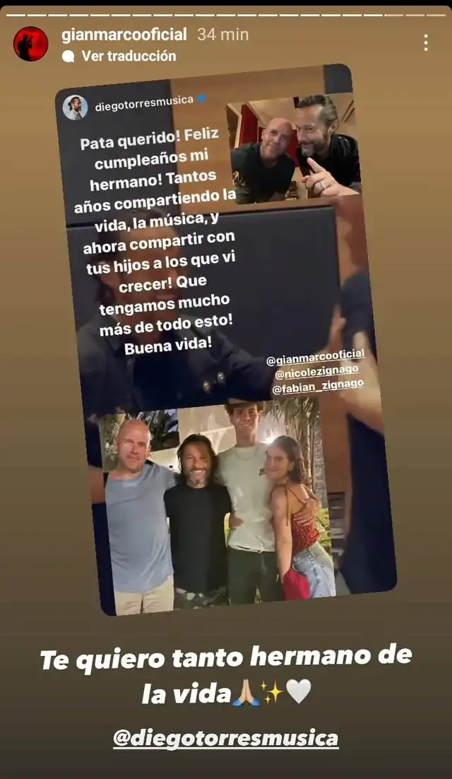 Diego Torres saluda a Gian Marco. Foto: captura/ Instagram