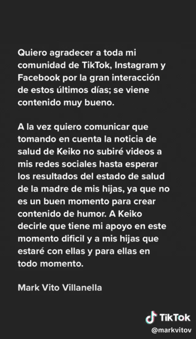  Mark Vito publica comunicado en TikTok: Foto: TikTok   