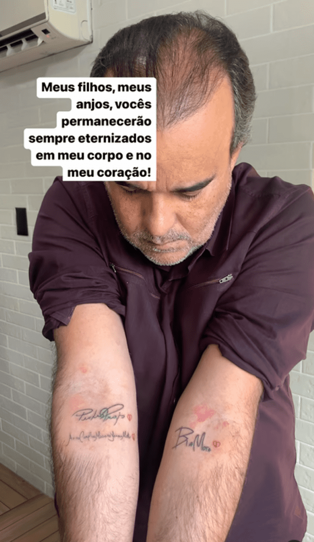 Regis Feitosa compartió los tatuajes que se hizo en honor de sus tres hijos. Foto: @regisfeitosamota/Instagram