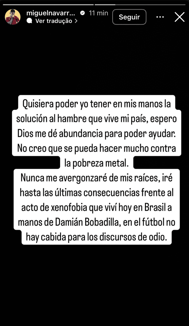 Publicación de Navarro. Foto: captura de Instagram   