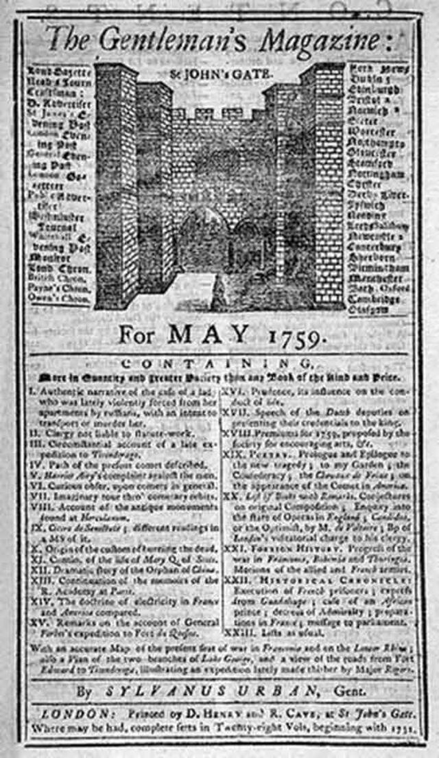 Portada del The Gentleman's Magazine en 1759. El diario dio la noticia sobre los descendientes de Fedor Vassilyev. Foto: Archivo The Gentleman's Magazine