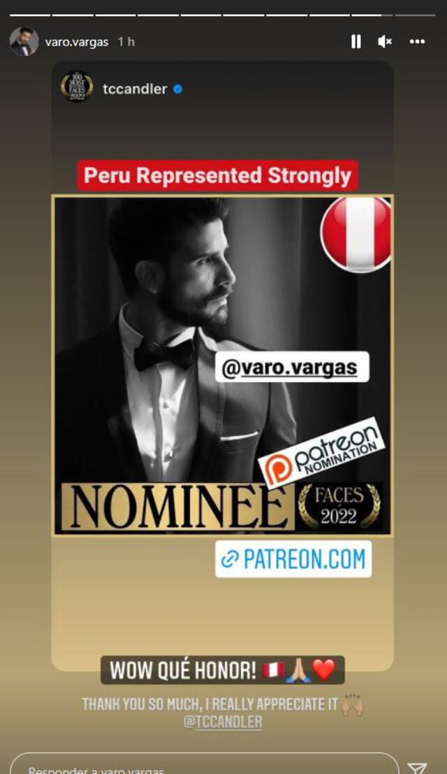 Varo Vargas emocionado por nominación. Foto: captura/Instagram