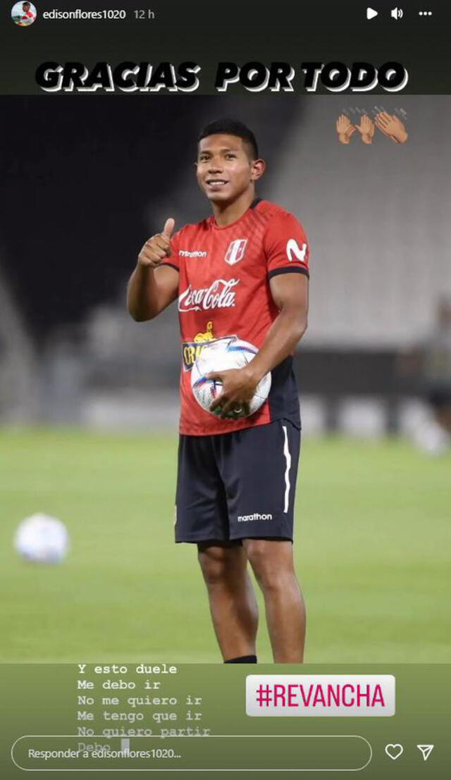 Publicación de Edison Flores tras caer en los penales ante Australia. Foto: captura Instagram