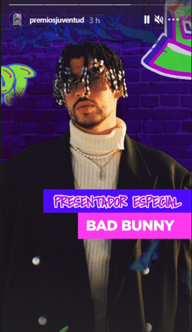Bad Bunny será el presentador especial en los Premios Juventud 2021. Foto: captura Premios Juventud / Instagram