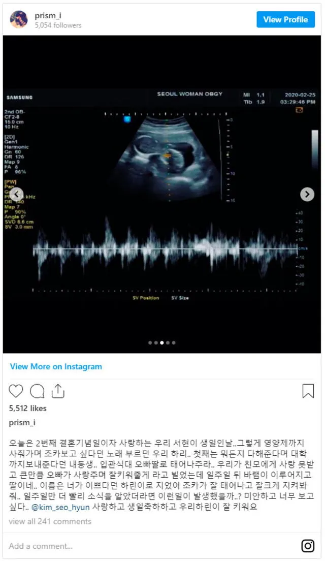 En su reciente actualización de Instagram, el hermano de Goo Hara le dedicó un desgarrador mensaje junto a la ecografía anunciando el nacimiento de su hija.