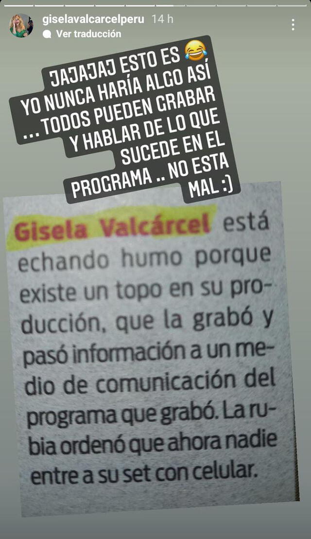 Gisela Valcárcel desmiente que prohíba celulares en el set de Reinas del show. Foto: Gisela Valcárcel/ Instagram