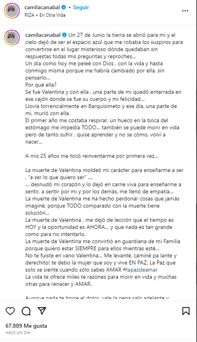  Conductora se expresó en su cuenta de Instagram. Foto: Camila Canabal/Instagram   