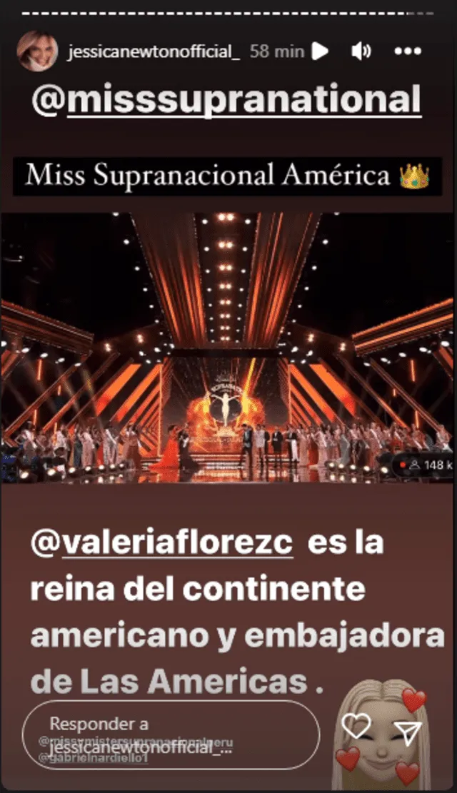 Jessica Newton felicita a Valeria Flórez. Foto: captura de Instagram/Jessica Newton 