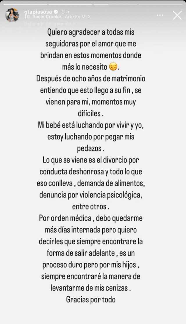  Génesis Tapia anuncia el final de su matrimonio con Kike Márquez tras ampay. Foto: Génesis Tapia/Instagram   