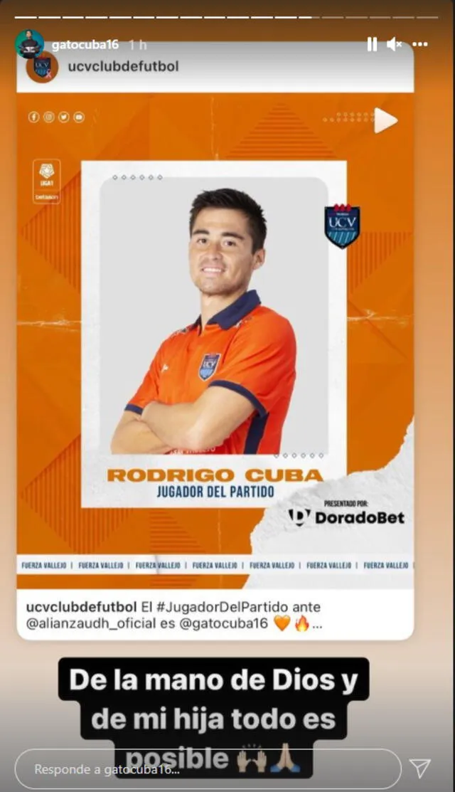 El Club César Vallejo destacó a Rodrigo Cuba como el jugador del partido.