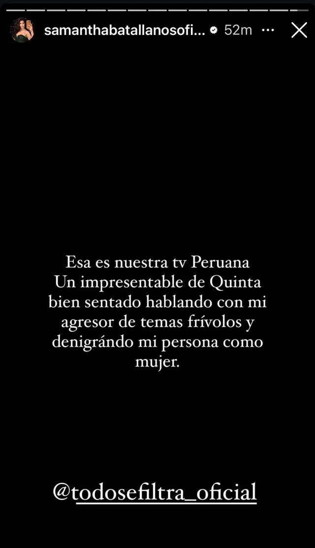  La publicación de Samantha Batallanos tras los fuertes calificativos de 'Metiche'. Foto: Instagram 