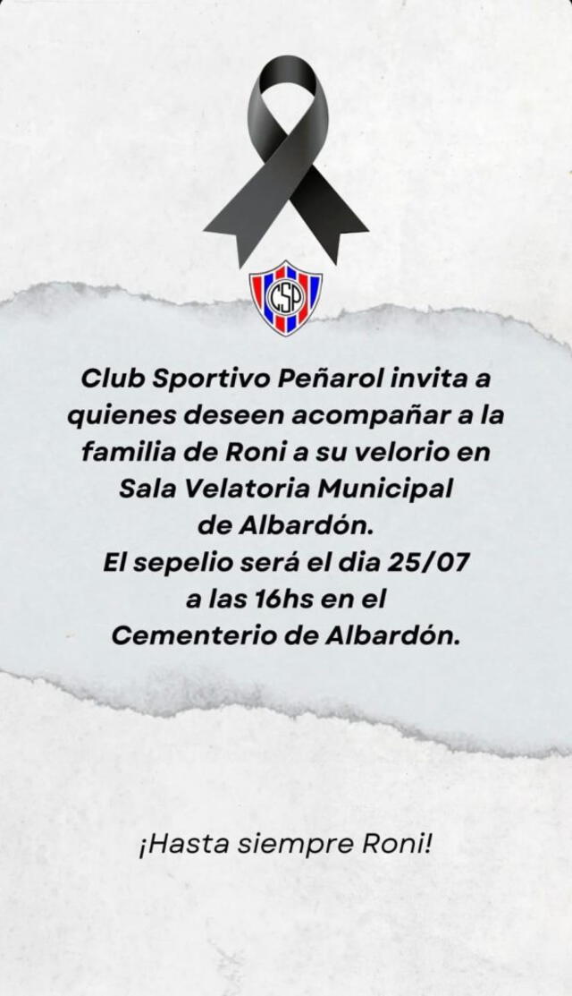 Sportivo Peñarol se pronunció tras fallecimiento del jugador Sportivo Peñarol se pronunció tras fallecimiento del jugador