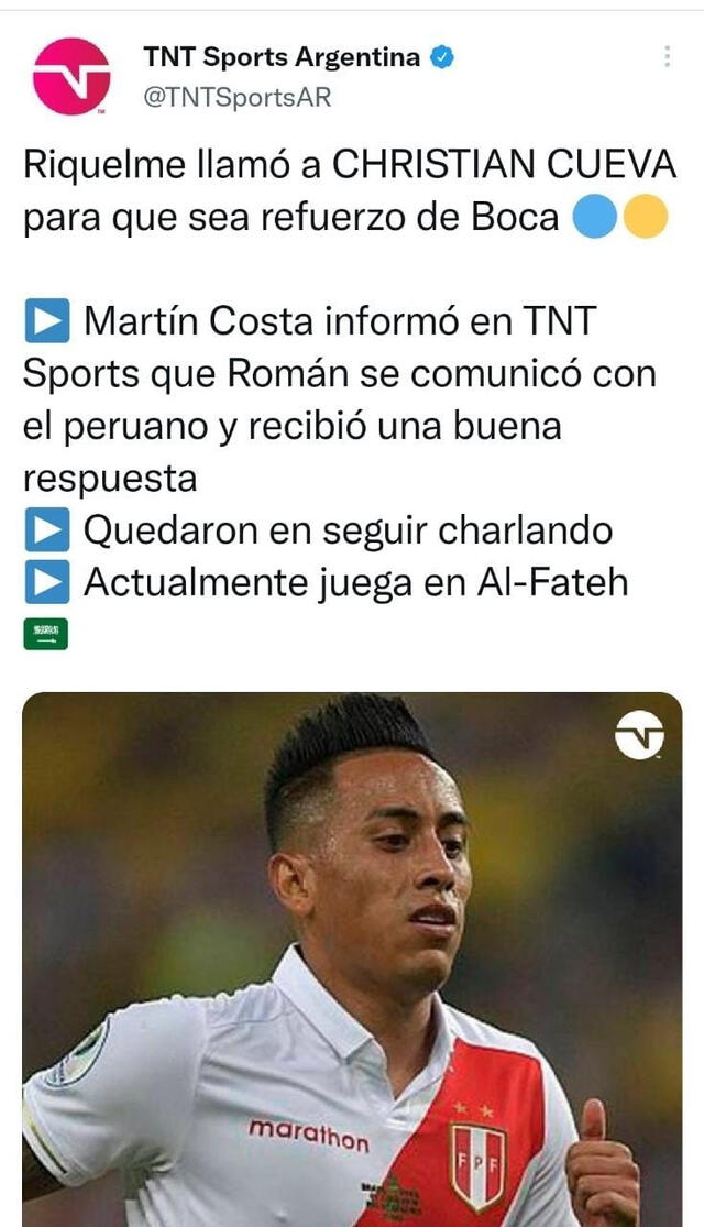 TNT Sports informó el acercamiento de Boca Juniors con Christian Cueva.