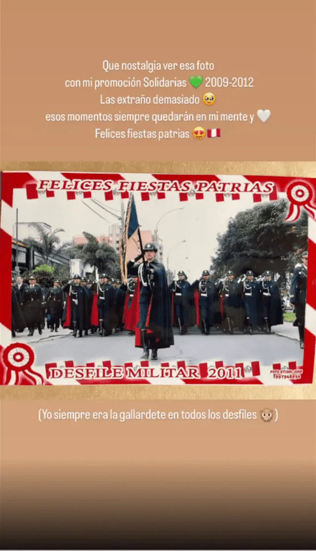 Historia de Instagram de Jossmery Toledo recordando su desfile con la PNP.