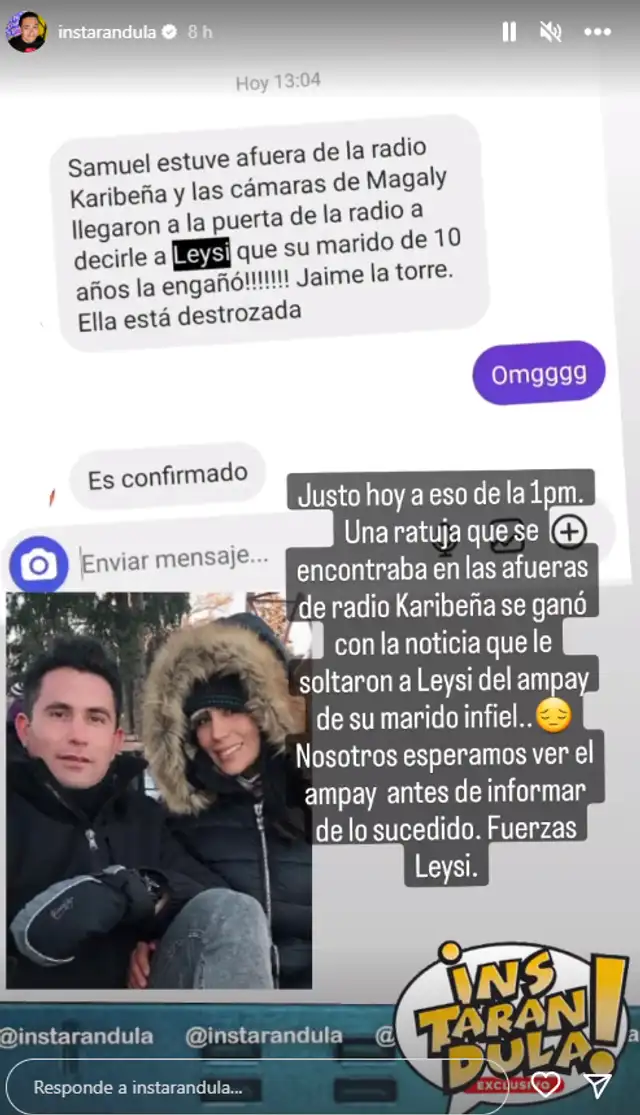 'Ratuja' cuenta que observó la reacción de Leysi Suárez tras conocer ampay de su esposo. Foto: captura/Instagram 'Ratuja' cuenta que observó la reacción de Leysi Suárez tras conocer ampay de su esposo. Foto: captura/Instagram