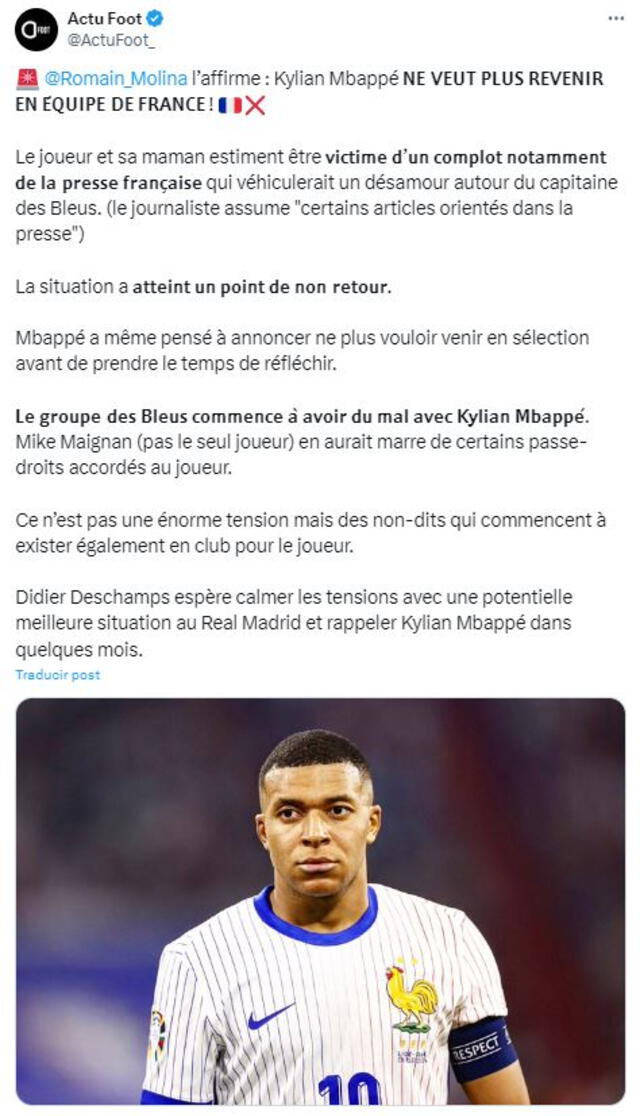  Información sobre Kylian Mbappé. Foto: captura 'X'/Actu Foot   