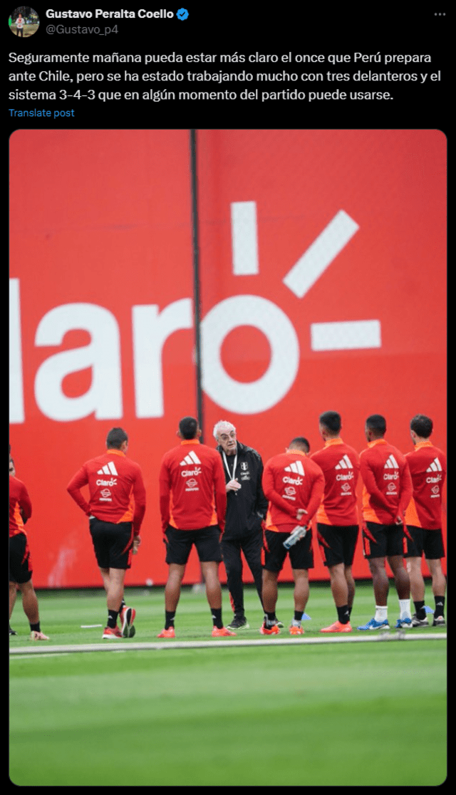  Jorge Fossati podría cambiar de sistema para el partido contra Chile. Foto: captura    