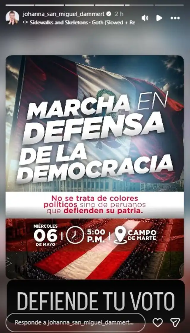 Johanna San Miguel convoca a sus seguidores a 'Marcha en defensa de la democracia' por narrativa de fraude electoral: "Defiende tu voto"