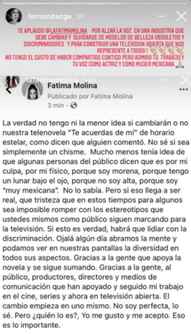 Fernanda Castillo se solidariza con Fátima Molina