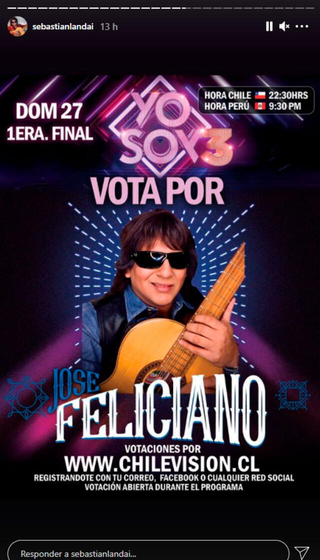 Sebastián Landa interpreta a José Feliciano en Yo soy Chile. Conoce cómo apoyarlo con tu voto en la gran final. Foto: Sebastián Landa / Instagram